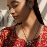 Handmade 925 Silver Lotus Mangalsutra with Pearl Bead Chain and Matching Earrings