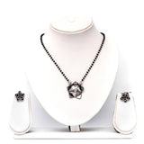 Handmade 925 Silver Lotus Mangalsutra with Pearl Bead Chain and Matching Earrings