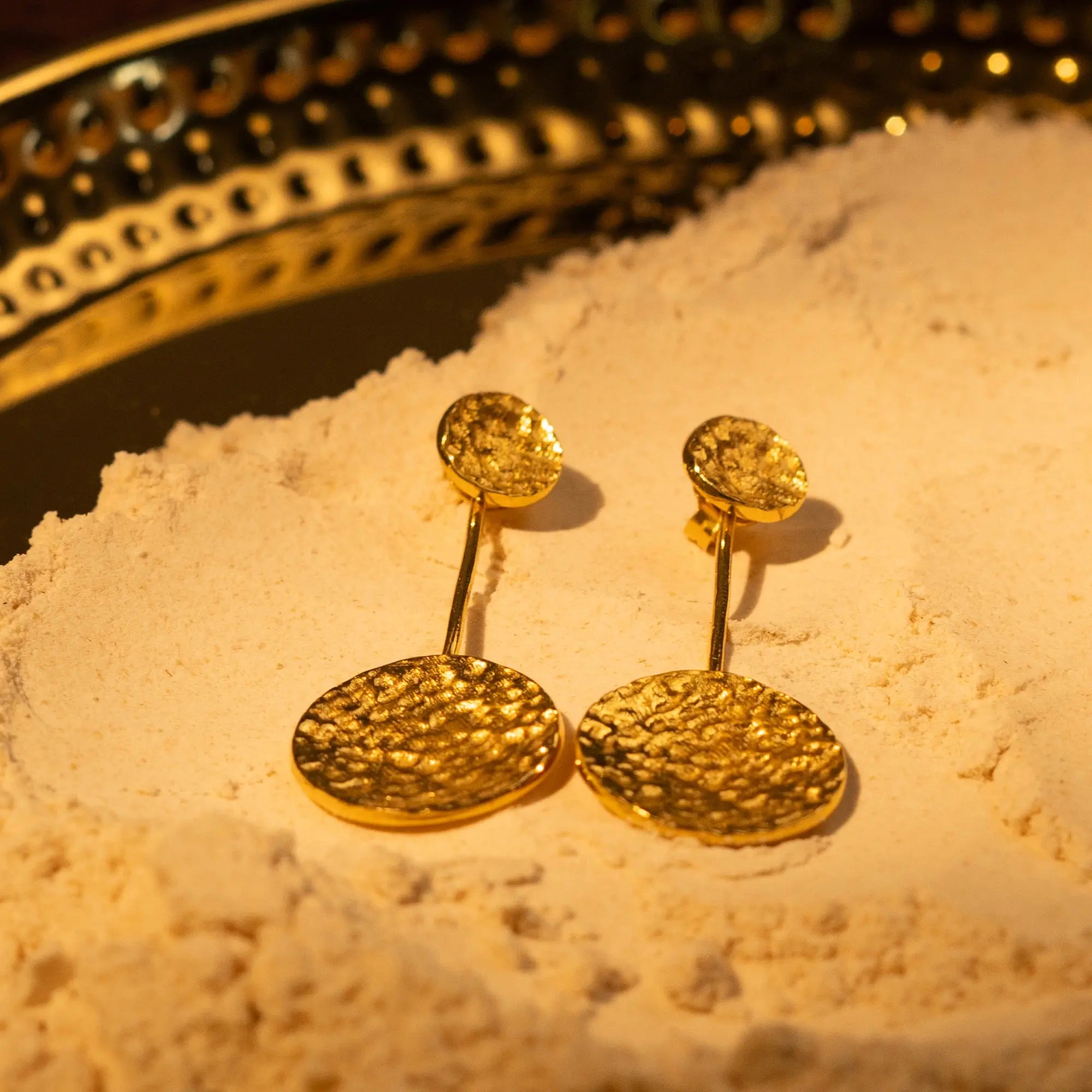 Handcrafted Textured Hanging Long Bar Gold-Plated Earrings