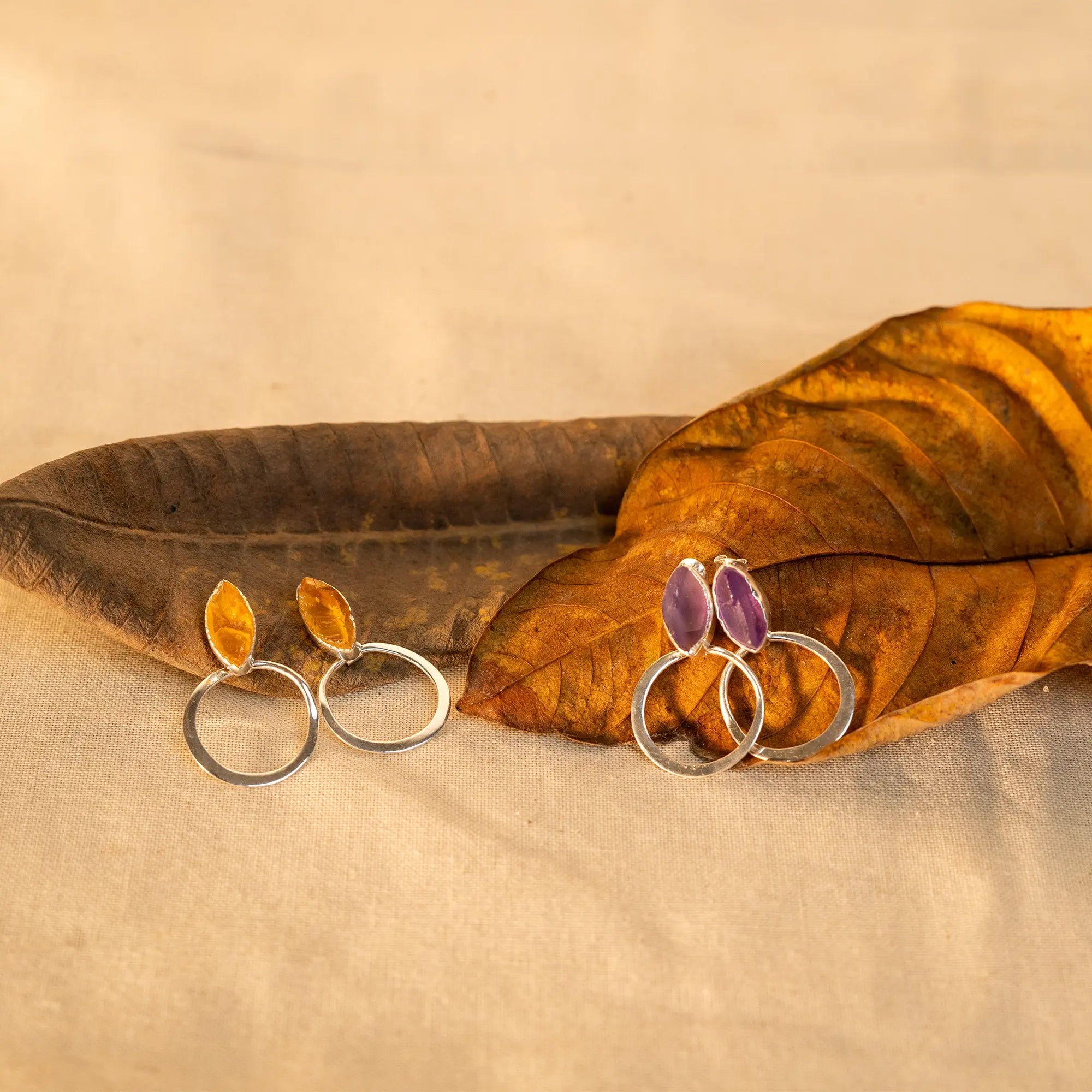 Natural Ruff Stone Earring- Amethyst