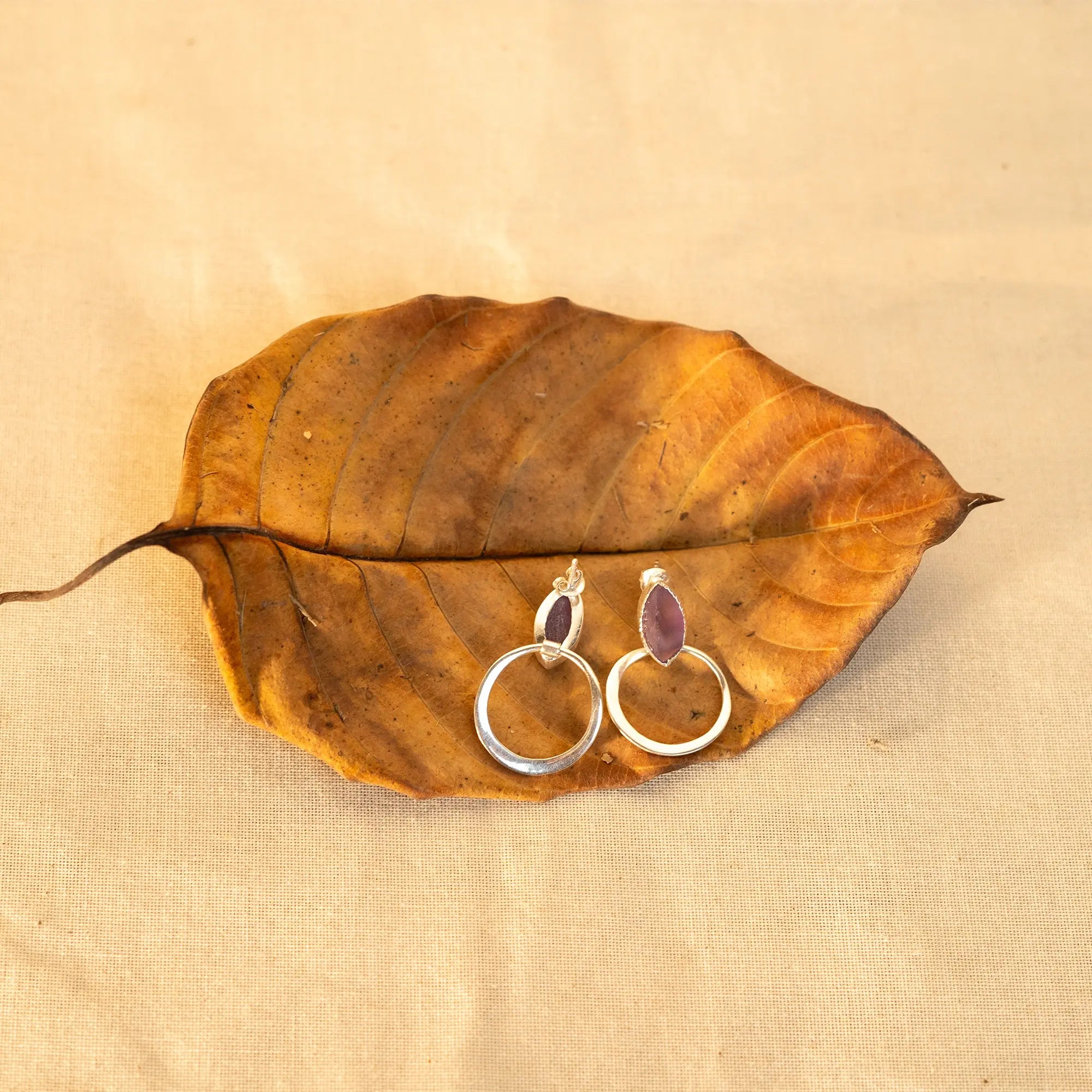 Natural Ruff Stone Earring- Amethyst