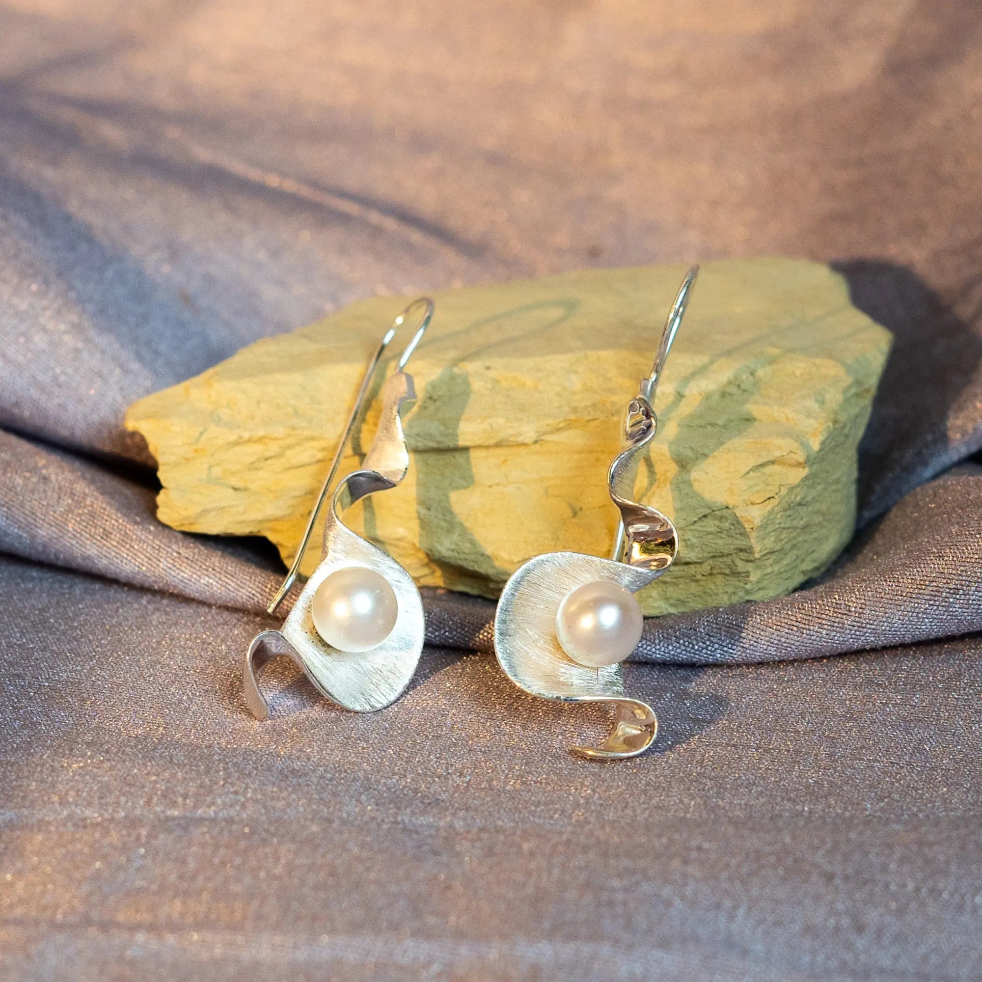 Silver Pearl Strip Earring | White Pearl