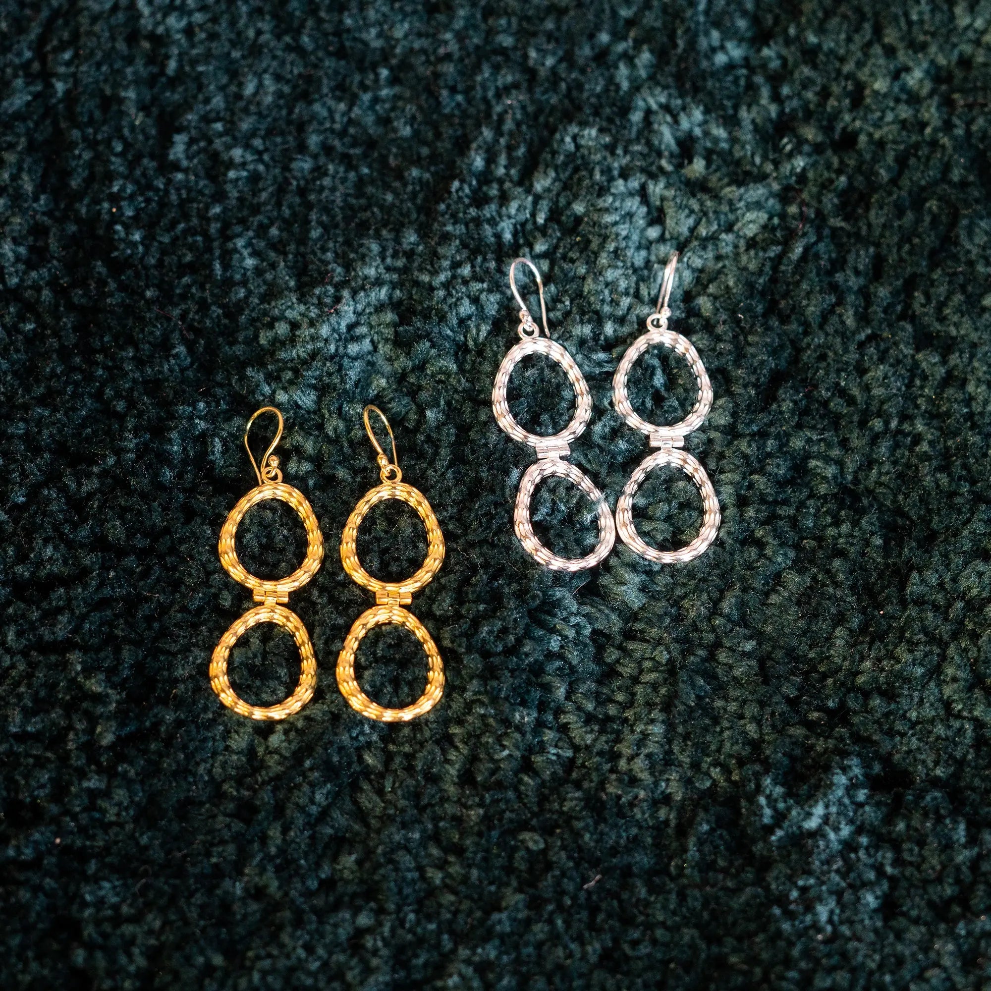 Double Loop Texture Earring | Silver