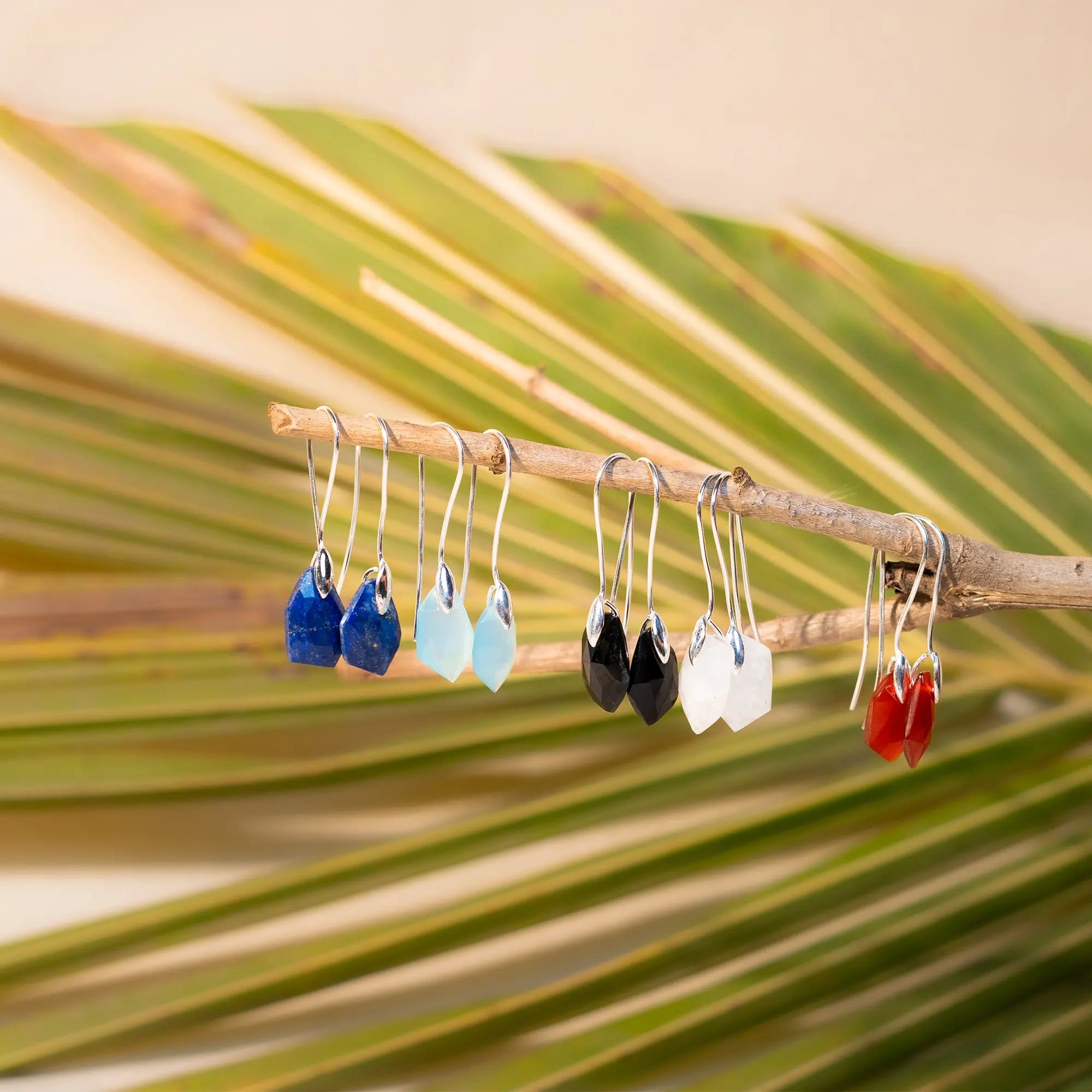 Faceted Stone Earring | Rainbow Moonstone