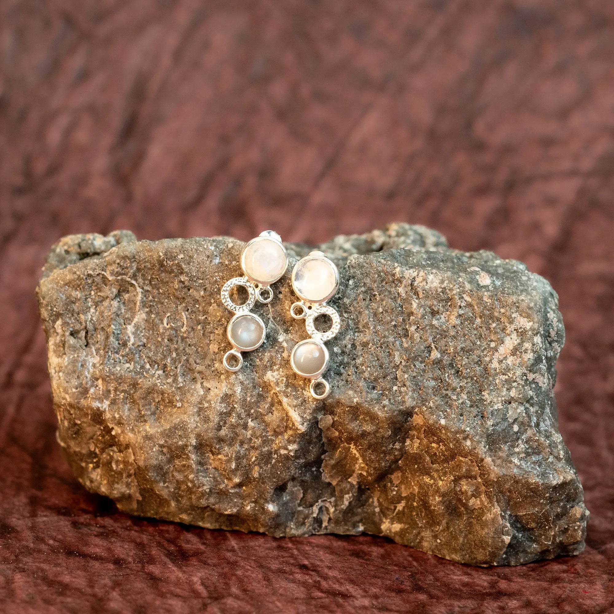 Rainbow Moonstone Earrings | Amethyst