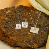 Multi Layer Square Pearl Pendant Earring Set with White Pearl