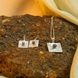 Multi Layer Square Pearl Pendant Earring Set with White Pearl