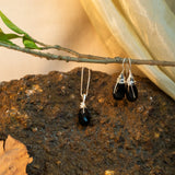 Faceted Drop Pendant Earring Set in Black Obsidian