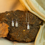 Geometric Stone Pandel Earring Set with Rose Quartz