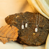 Geometric Stone Pandel Earring Set with Rose Quartz