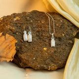 Geometric Stone Pandel Earring Set with Rose Quartz