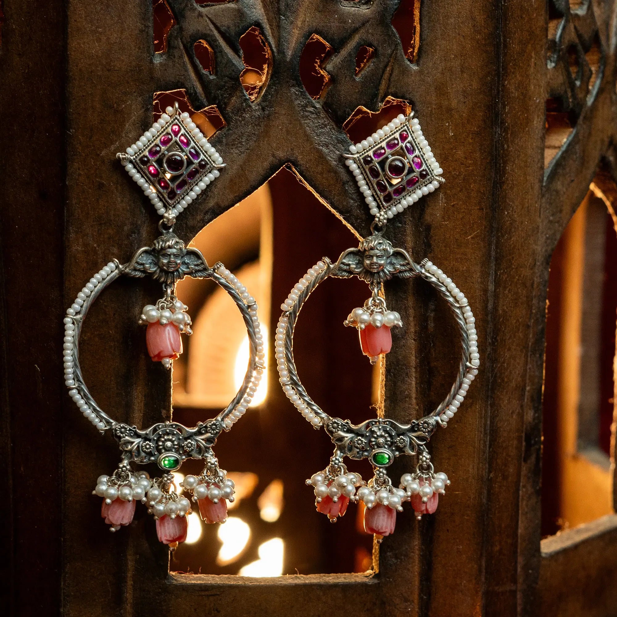 Coral Bead Hoop Earrings- Leelankit Special Edition