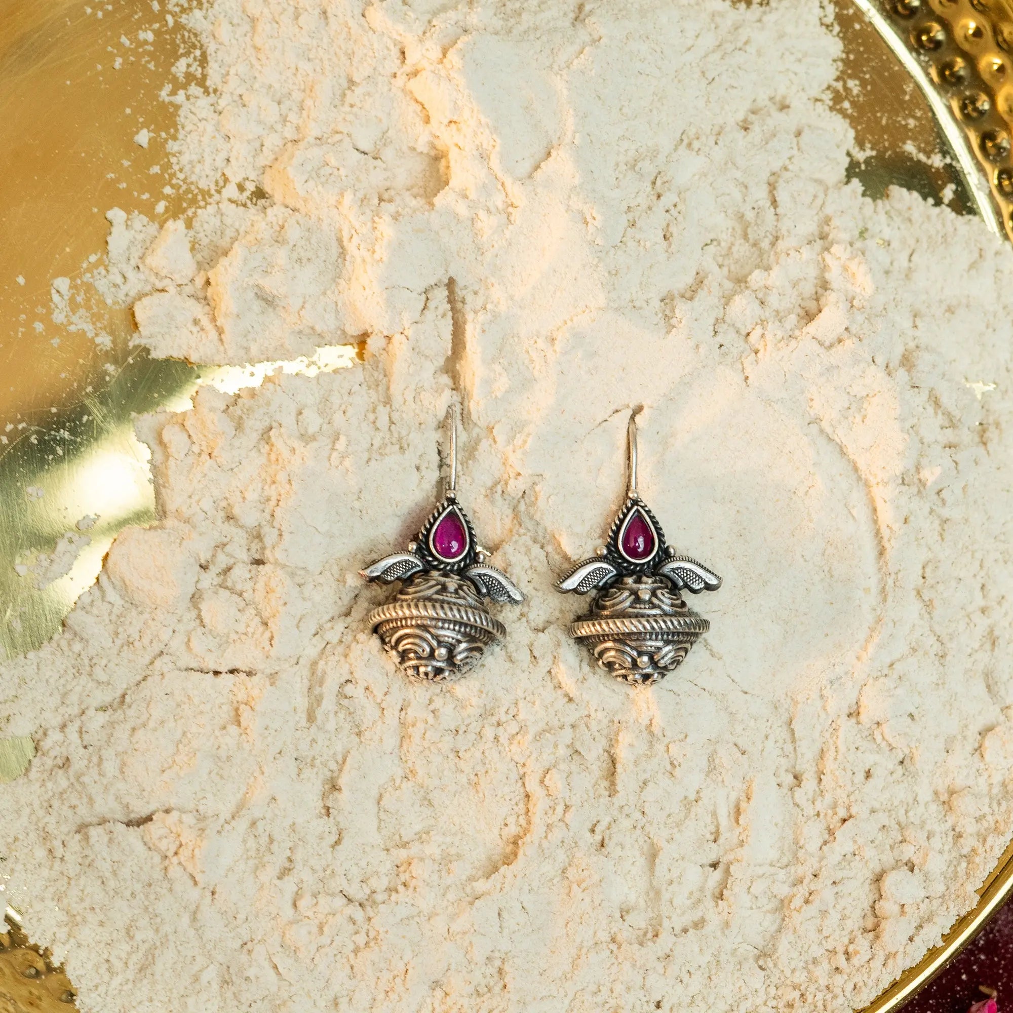 Kalash Earrings in Silver with Pink Stone