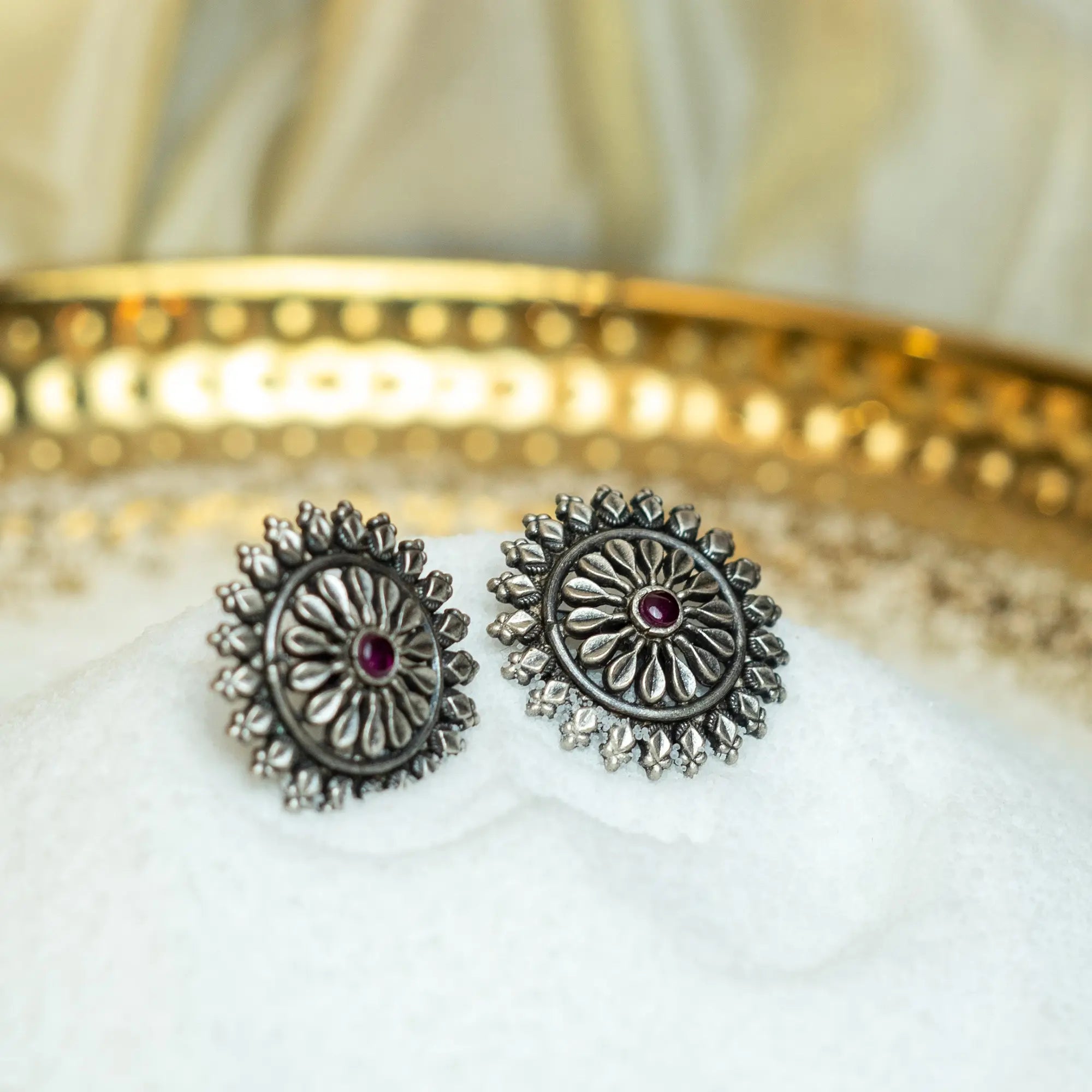 Handmade Round Silver Stud Earrings