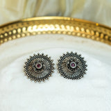 Silver Stud Earrings with Floral Centre