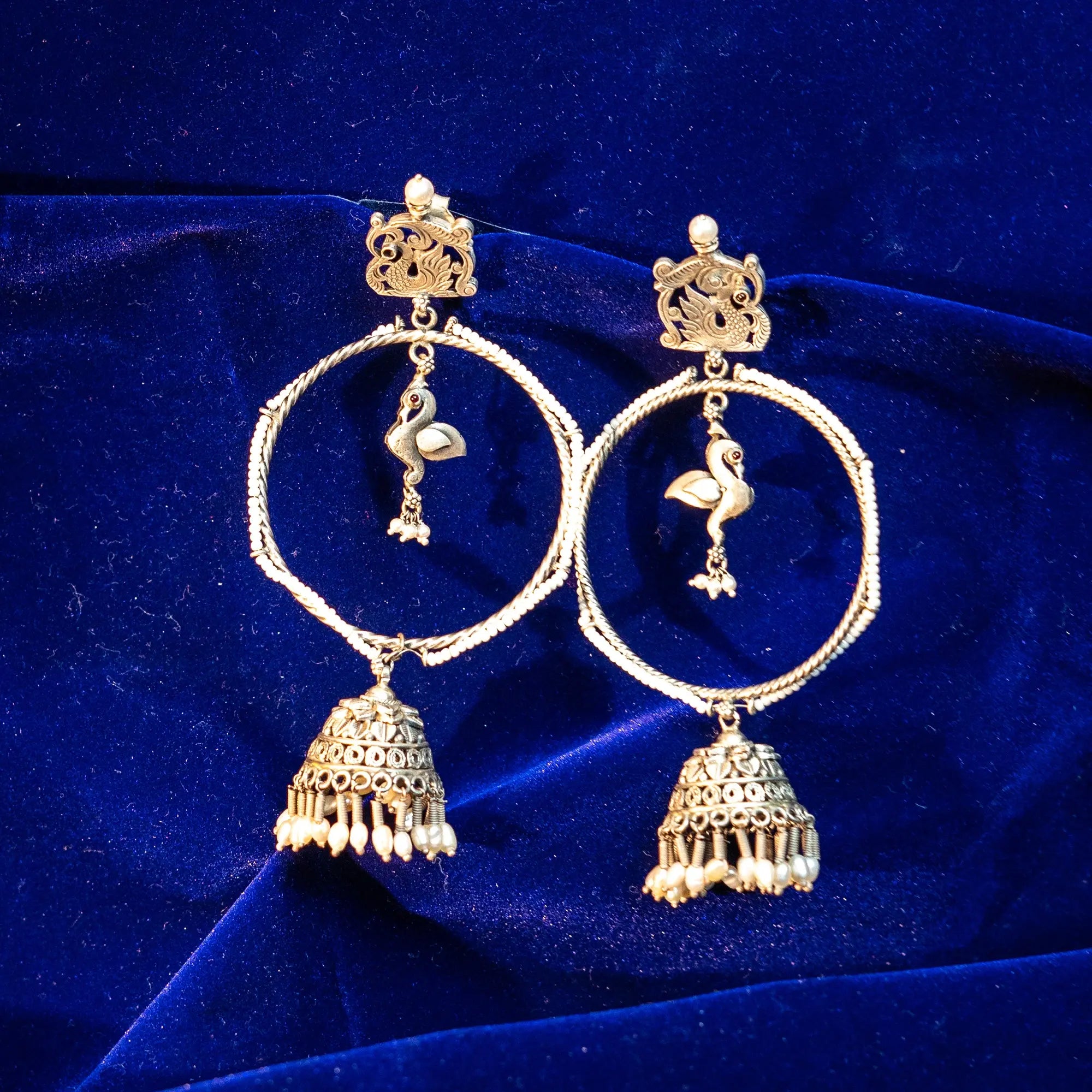 Bird Charm Hoop Jhumkas With Pearls- Leelankit Special Edition