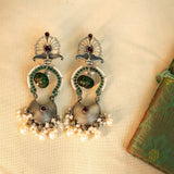 Long Silver Earrings With Peacock Motiff- Leelankit Special Edition