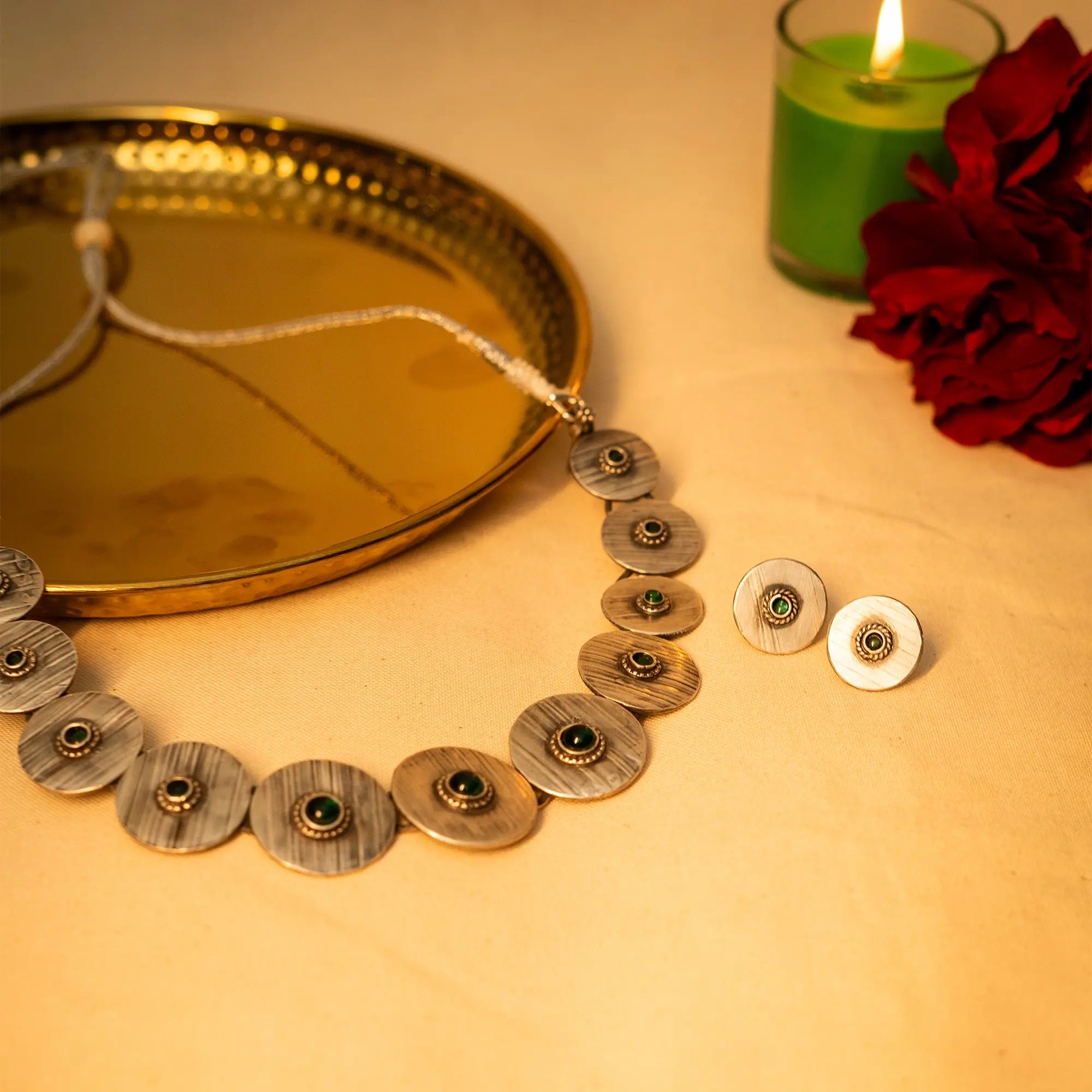 Handstriped Round Necklace Earring Set | Leelankit Special