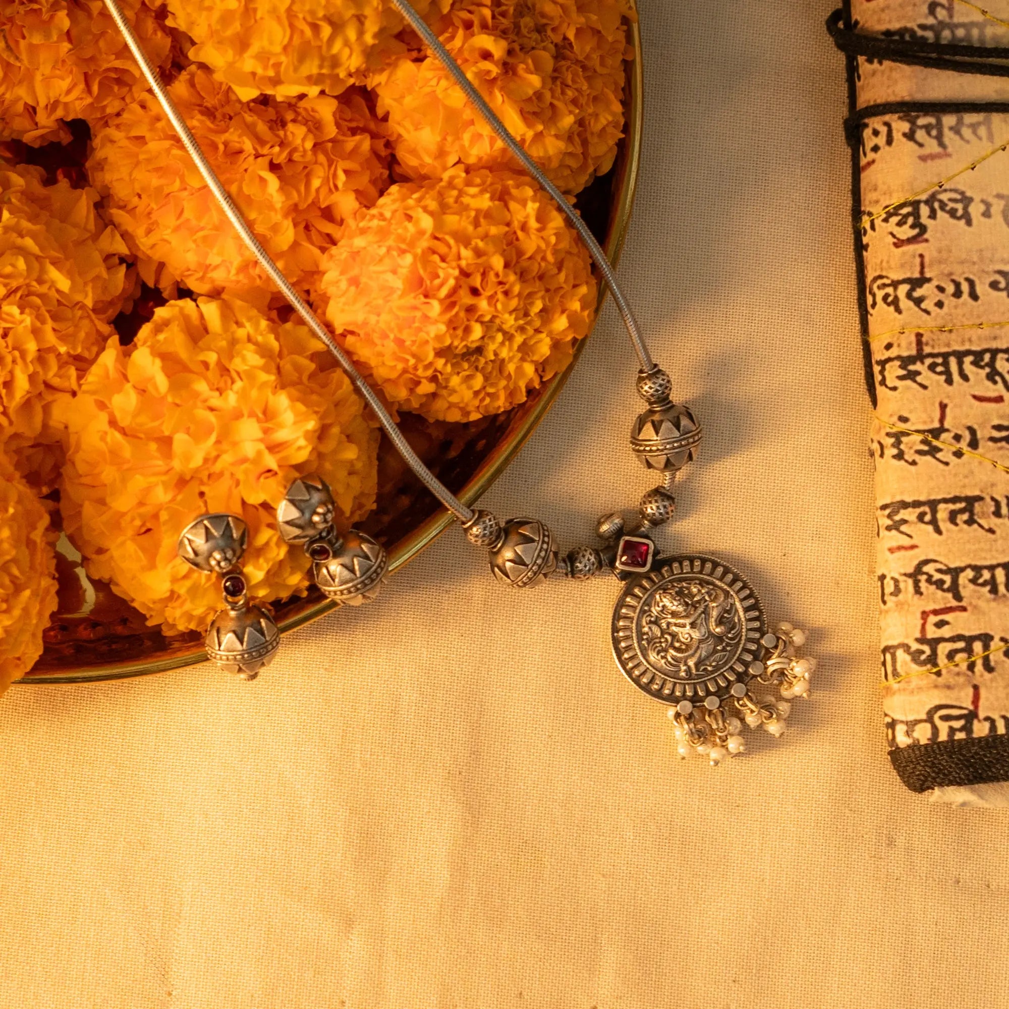 Temple Necklace Earring Set