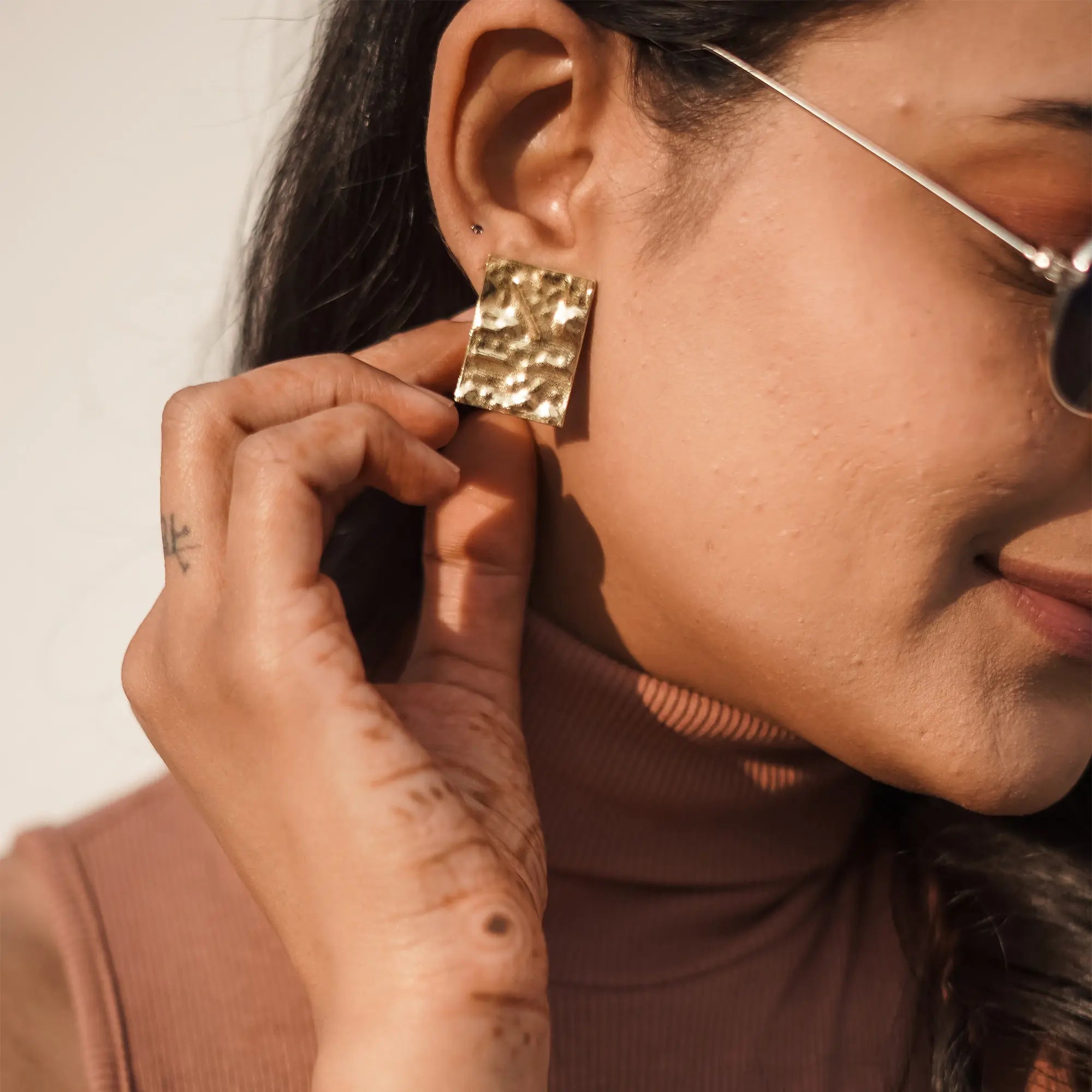Handcrafted Square Textured Earrings