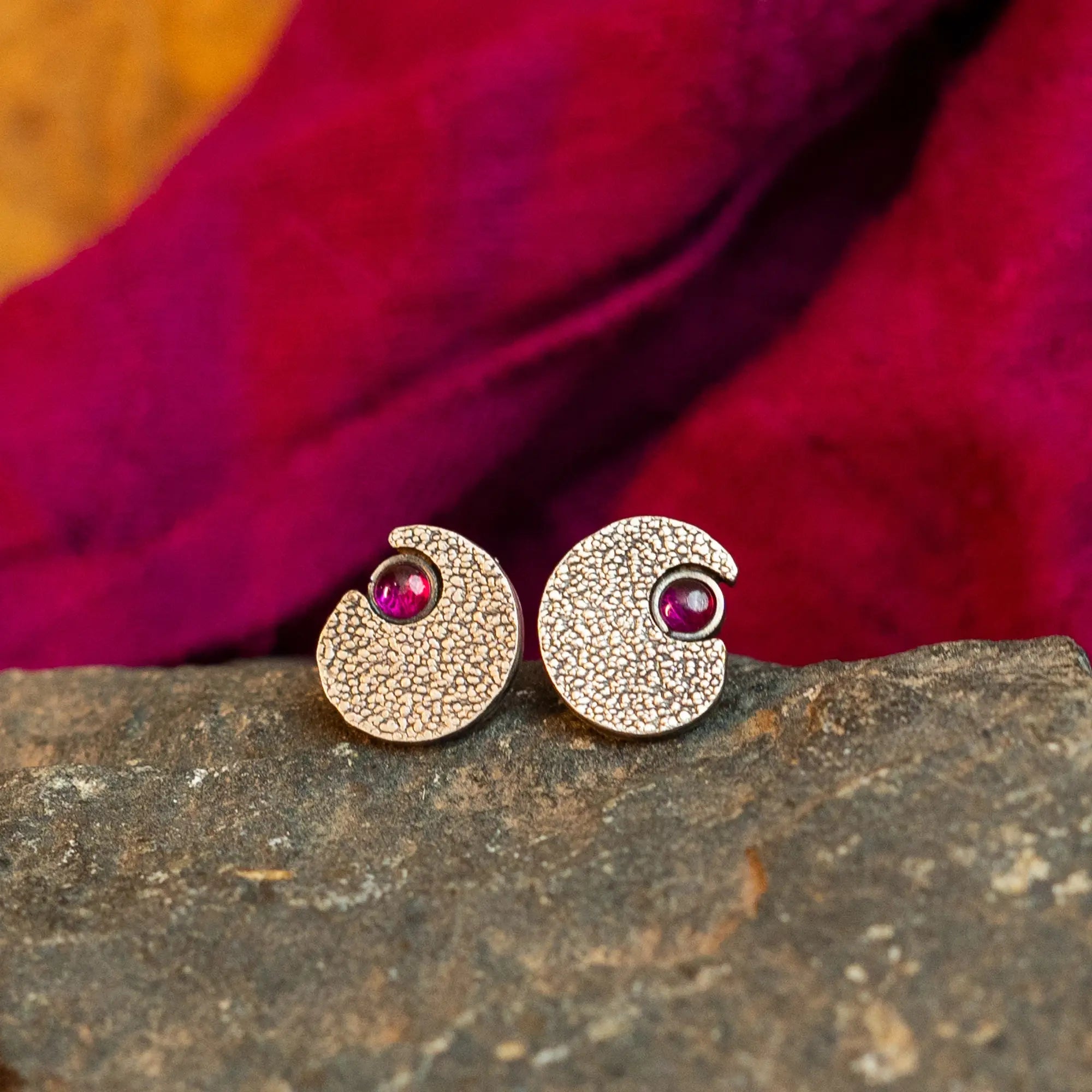 Handcrafted Textured Round Silver Earrings
