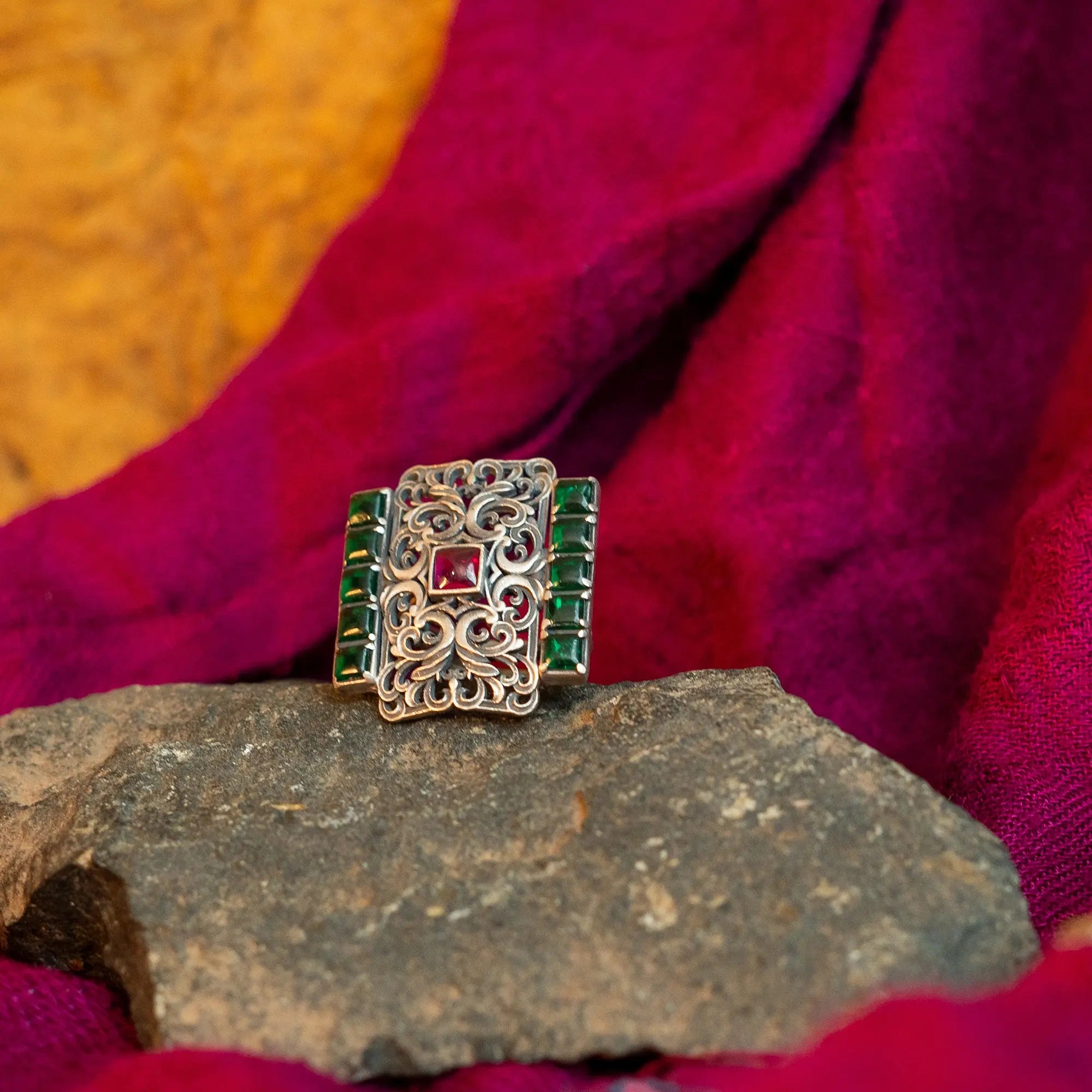 Adjustable Handcarved Jali Cocktail Ring