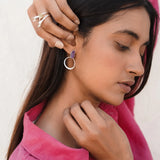 Natural Ruff Stone Earring- Amethyst