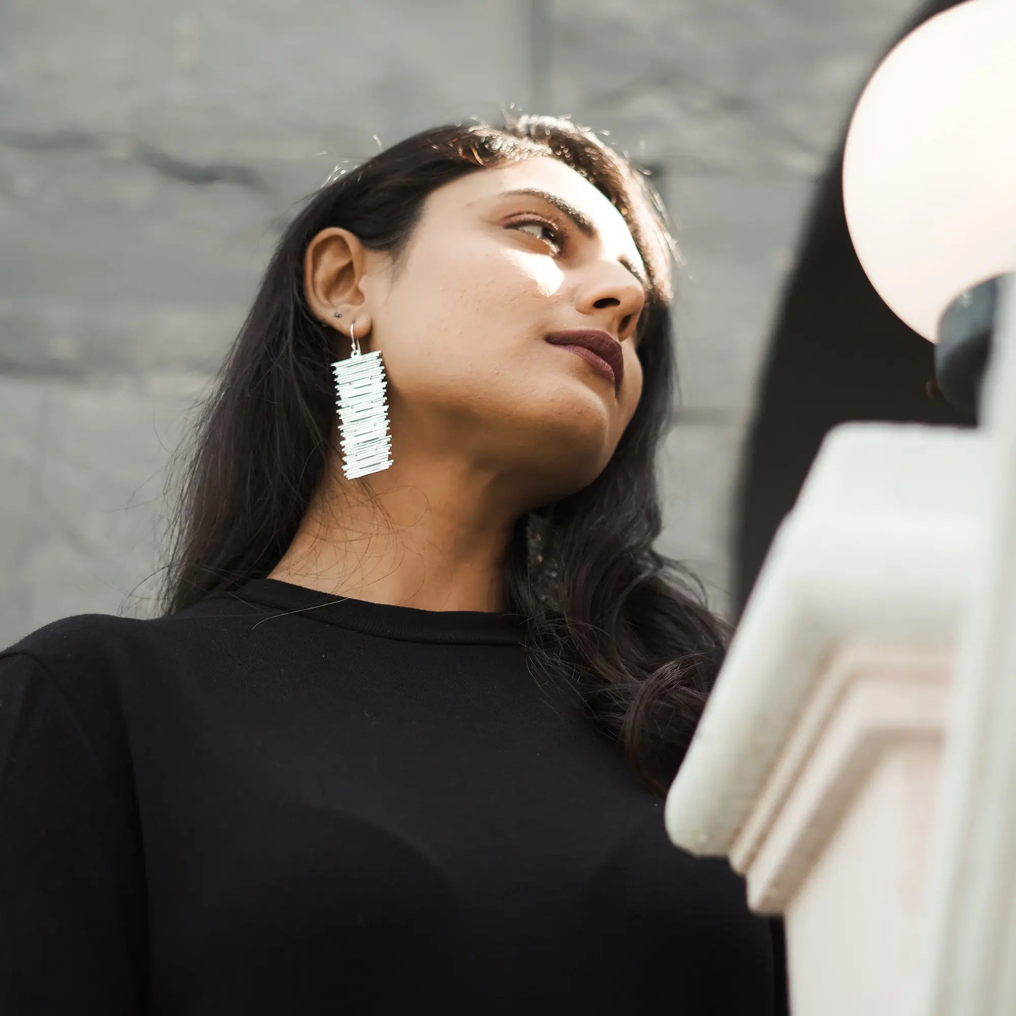 Bamboo Stick Chatai Necklace & Earring Set in Silver