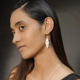 Leaf Pearl Tassel Drop Pendant Earring Set with White Pearl