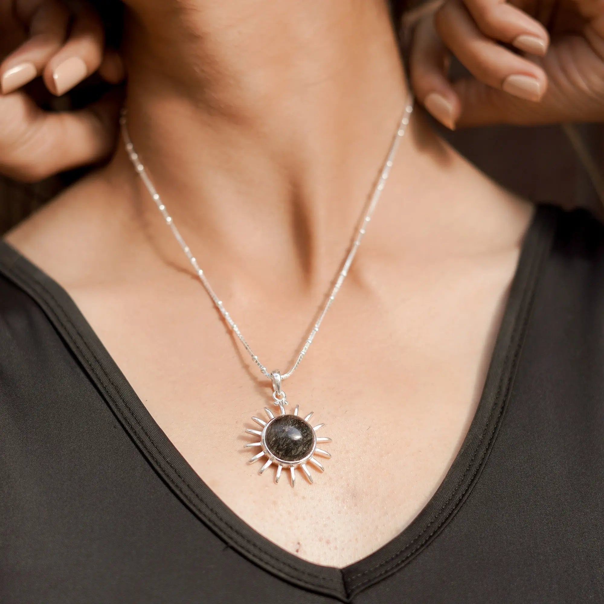 Natural Gem Stone Sun Pandel- Rainbow Moon