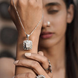 Hand-Forged Silver Pendant with Faceted Natural Stone and Three-Tone Plating