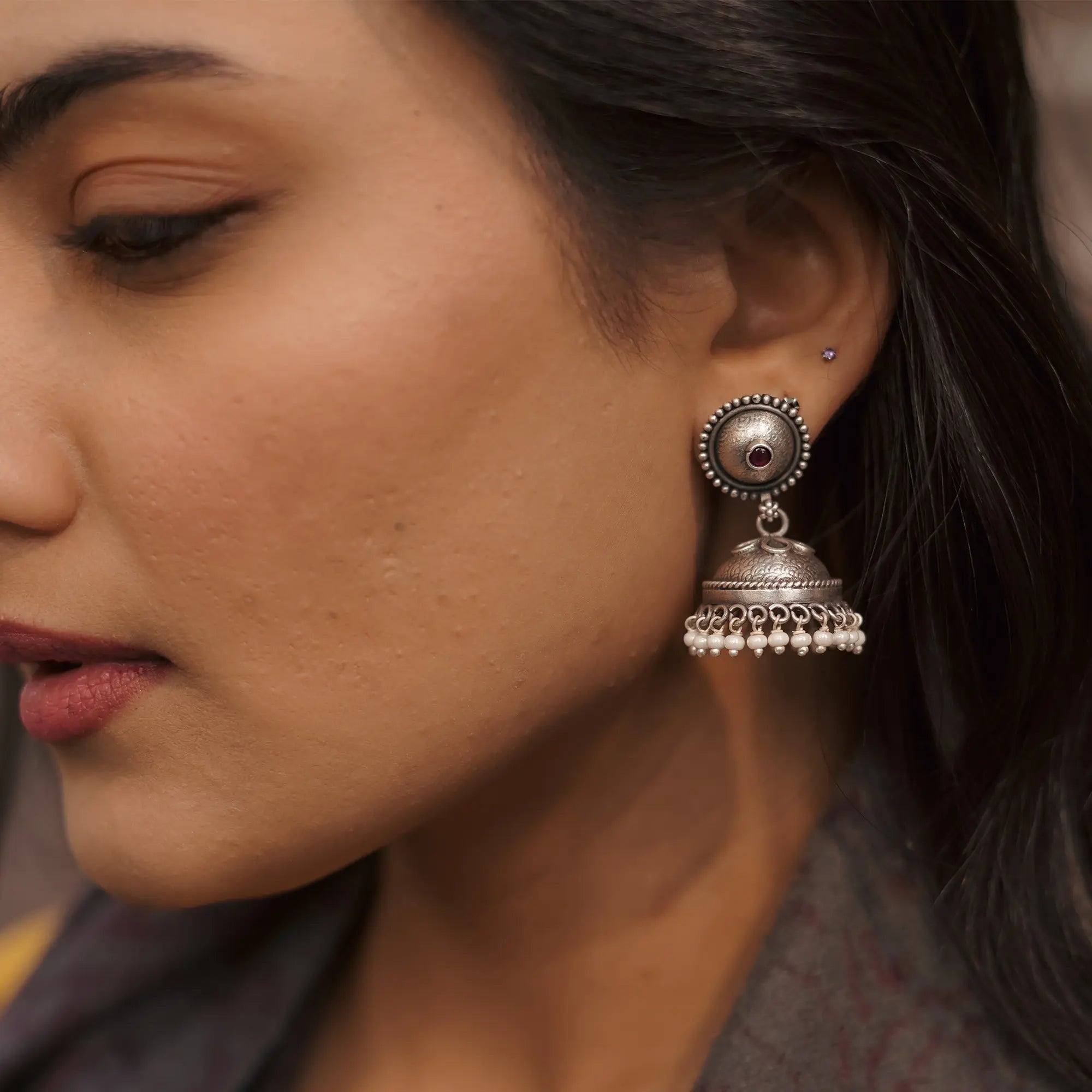 Round Hanging Jumka Earring with Pearl Drops