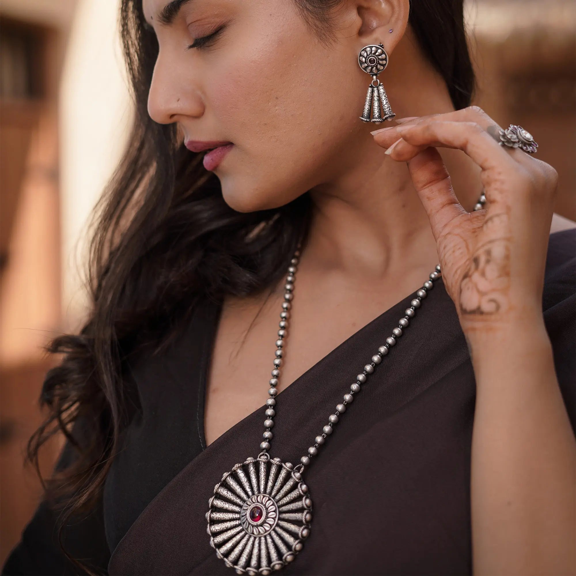 Handcrafted Sun Arrow Necklace Earring Set | Leelankit Special