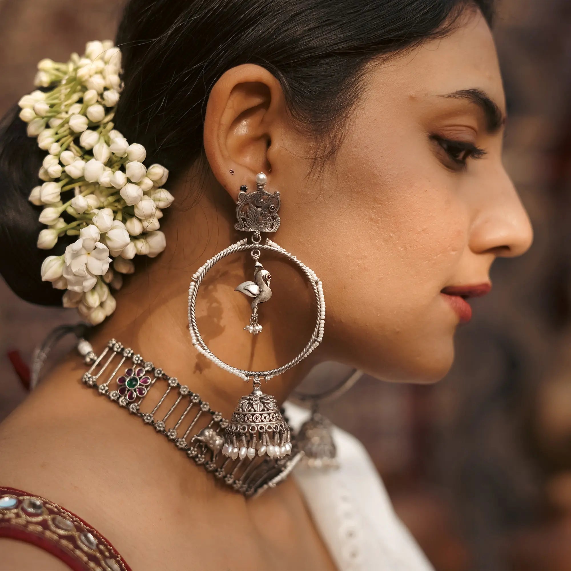 Bird Charm Hoop Jhumkas With Pearls- Leelankit Special Edition