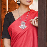 Handmade Long Silver Necklace with Bits Chain and Hanging Ghungroo Design