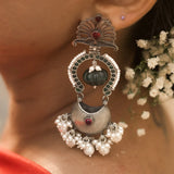 Long Silver Earrings With Peacock Motiff- Leelankit Special Edition