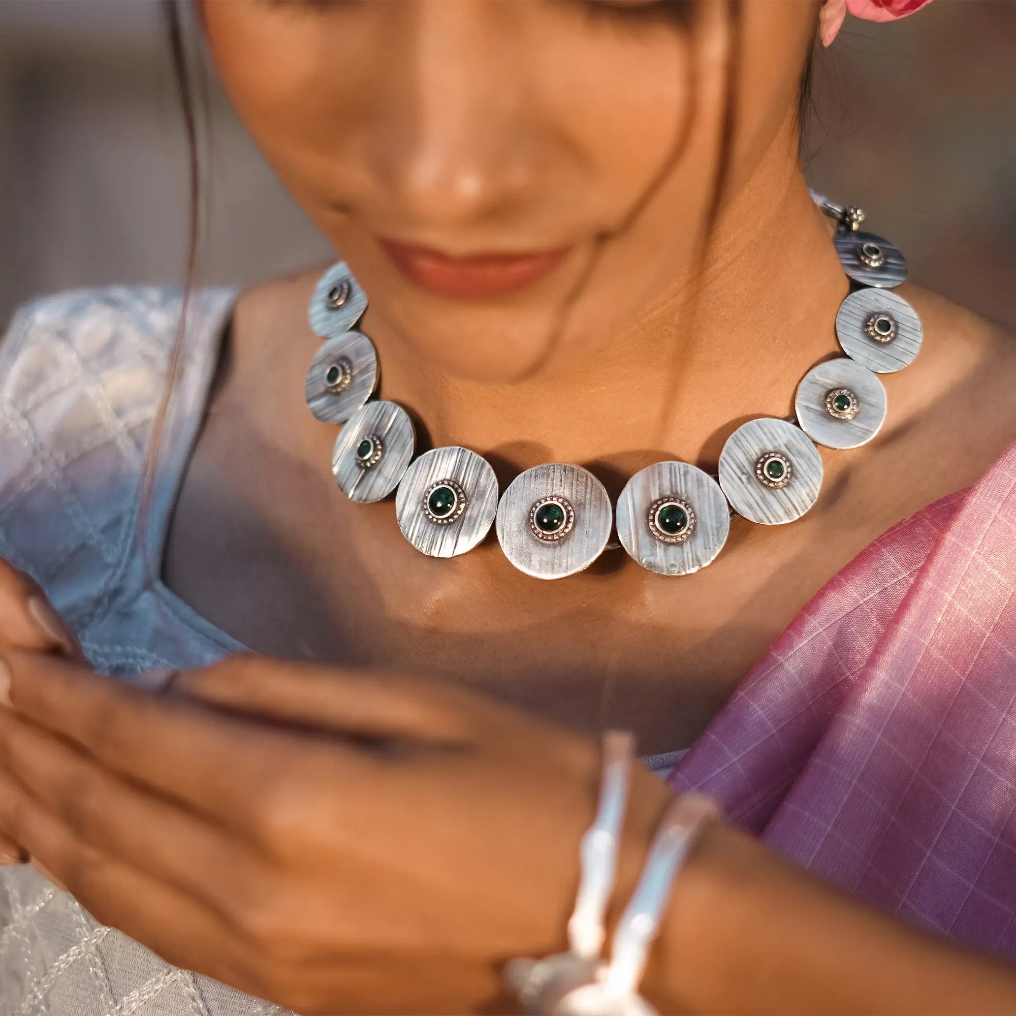 Handstriped Round Necklace Earring Set | Leelankit Special