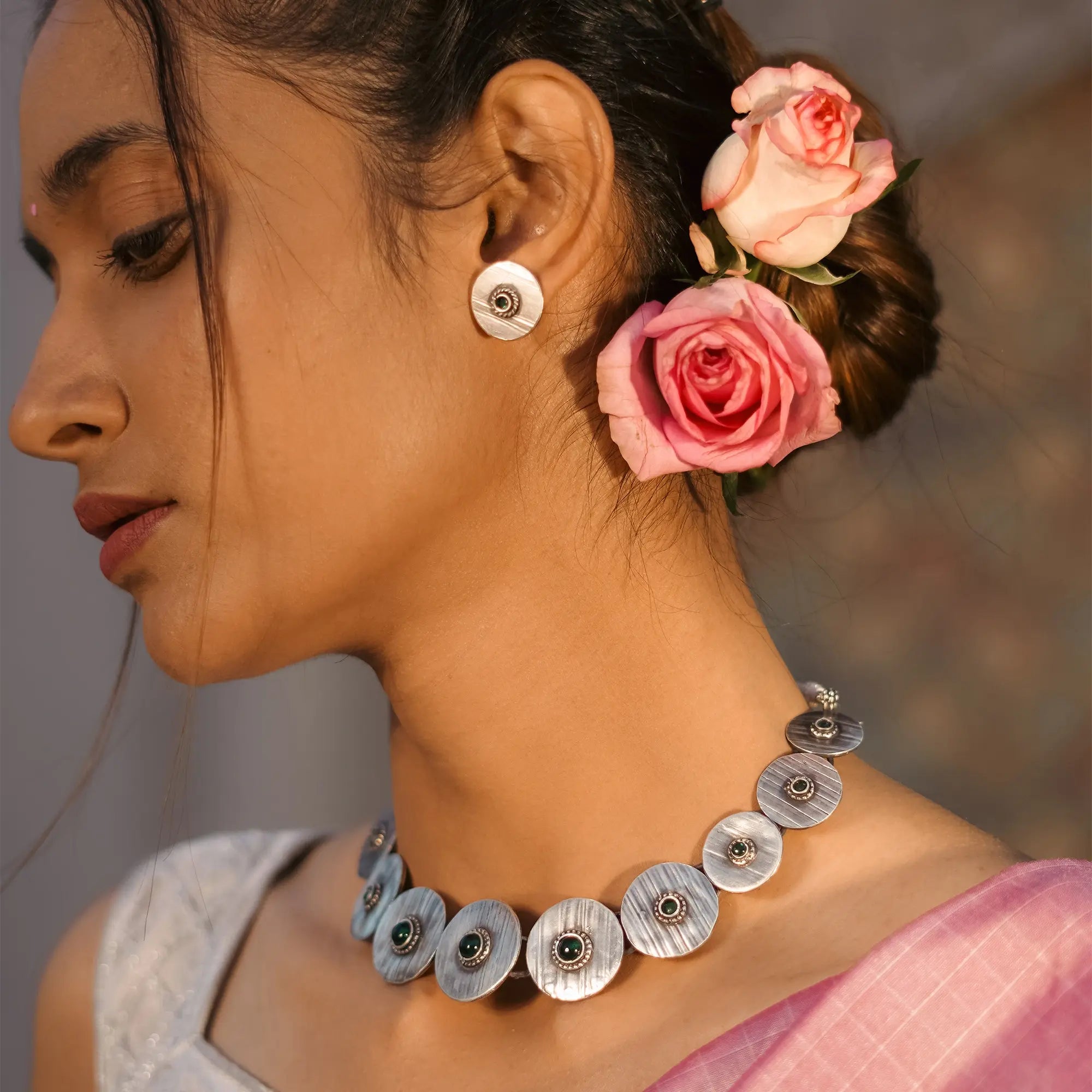 Handstriped Round Necklace Earring Set | Leelankit Special