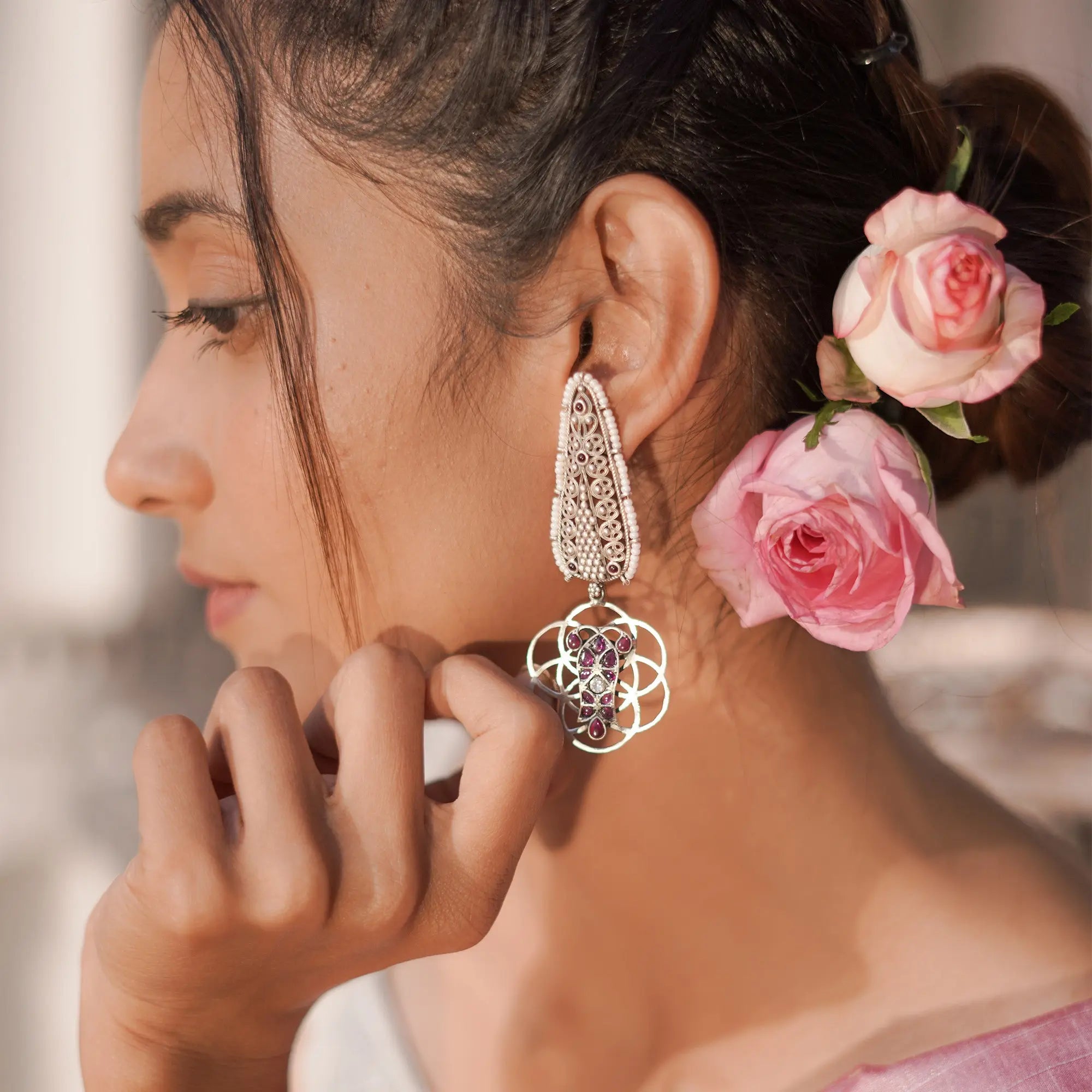 Stone-Studded Contemporary Drop Earrings