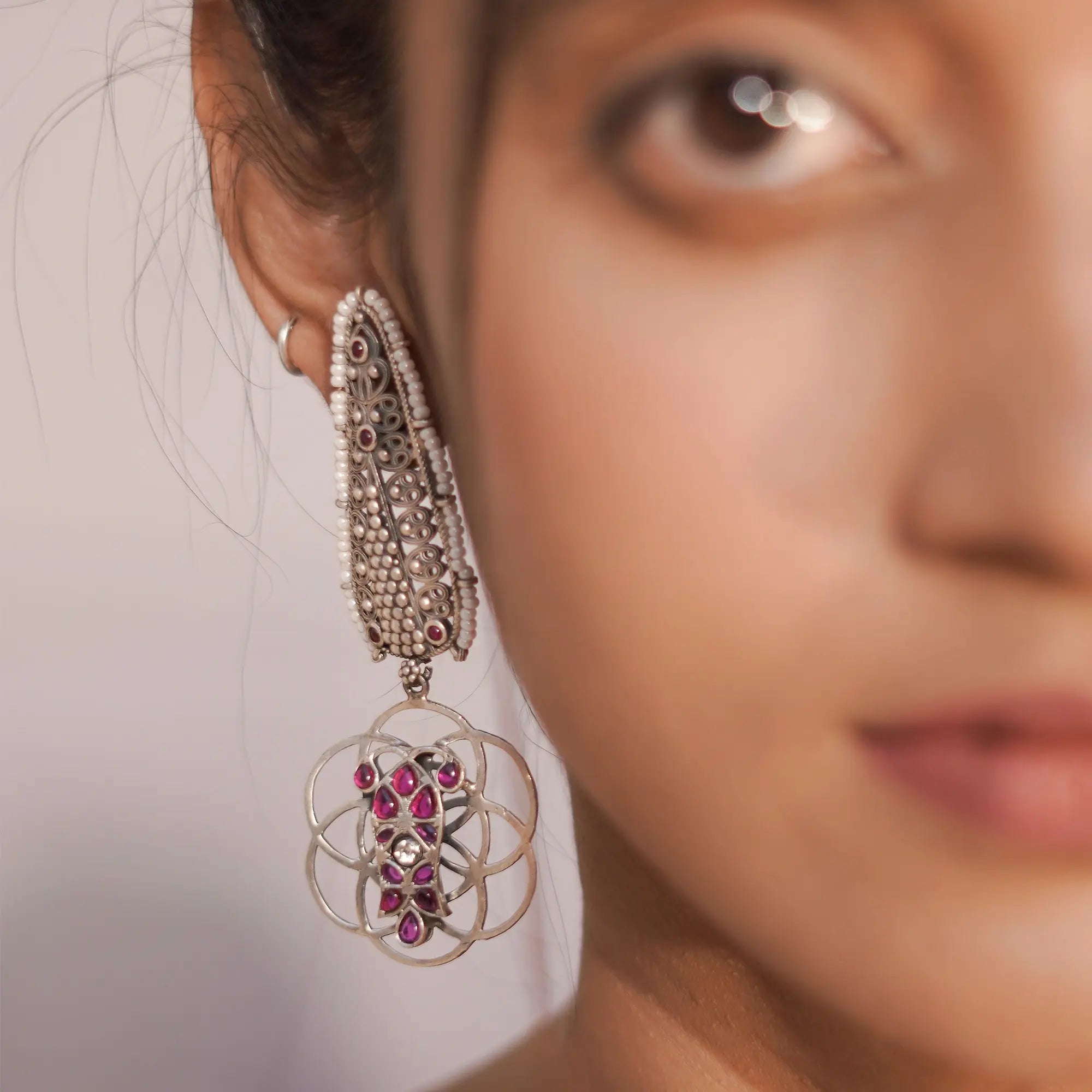 Stone-Studded Contemporary Drop Earrings