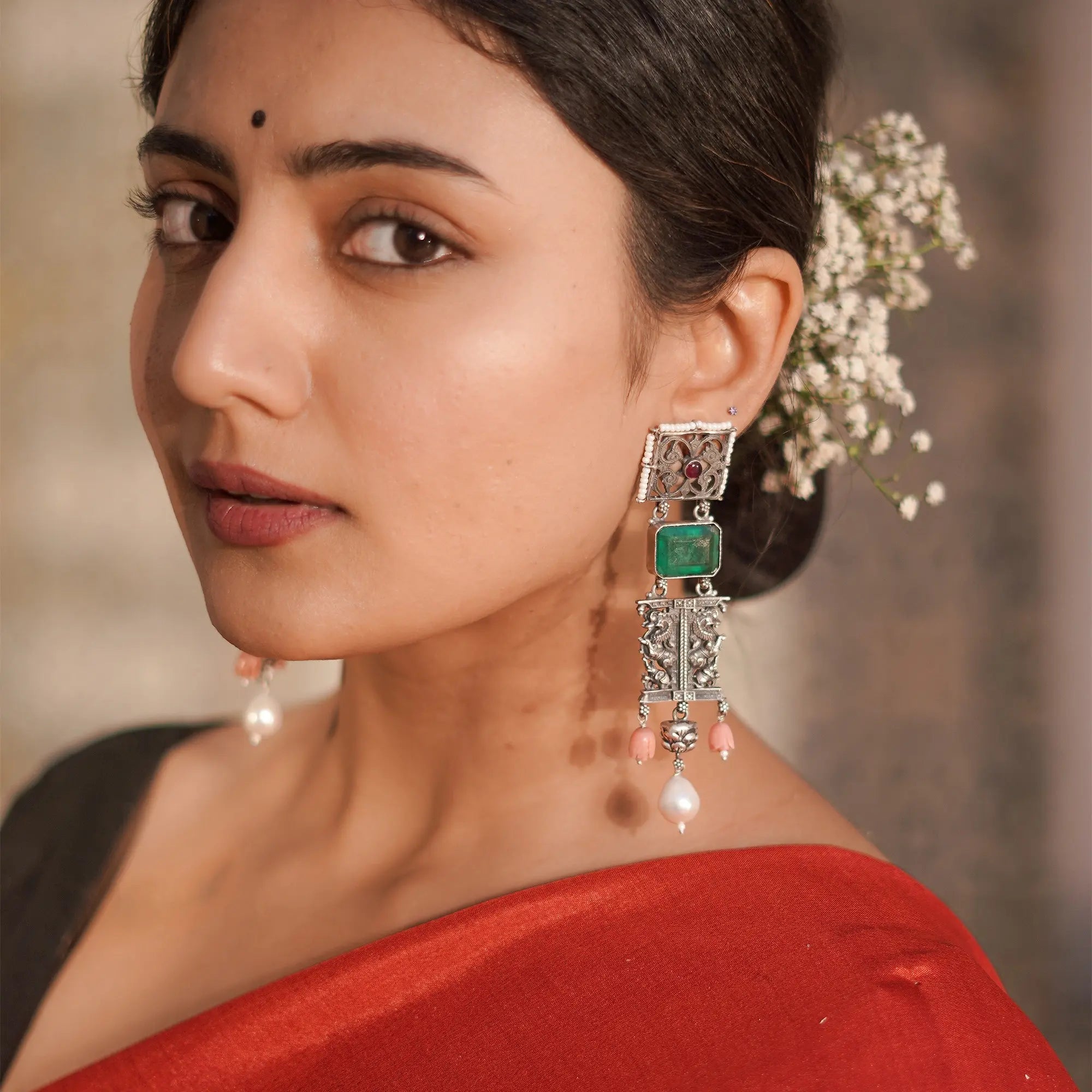 Amram Stone-Studded Contemporary Drop Earrings