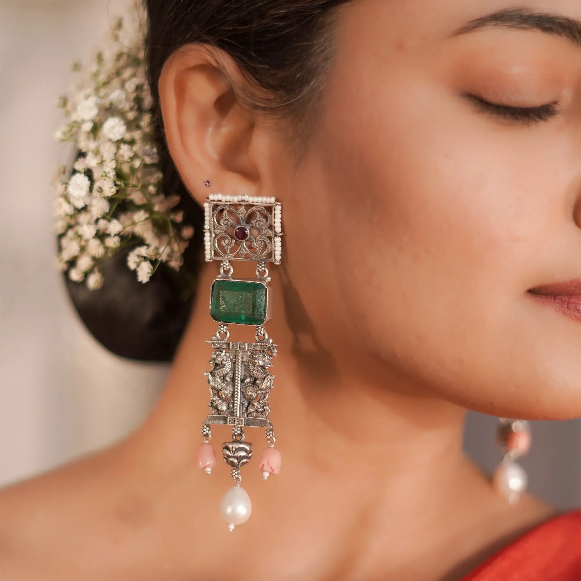 Amram Stone-Studded Contemporary Drop Earrings