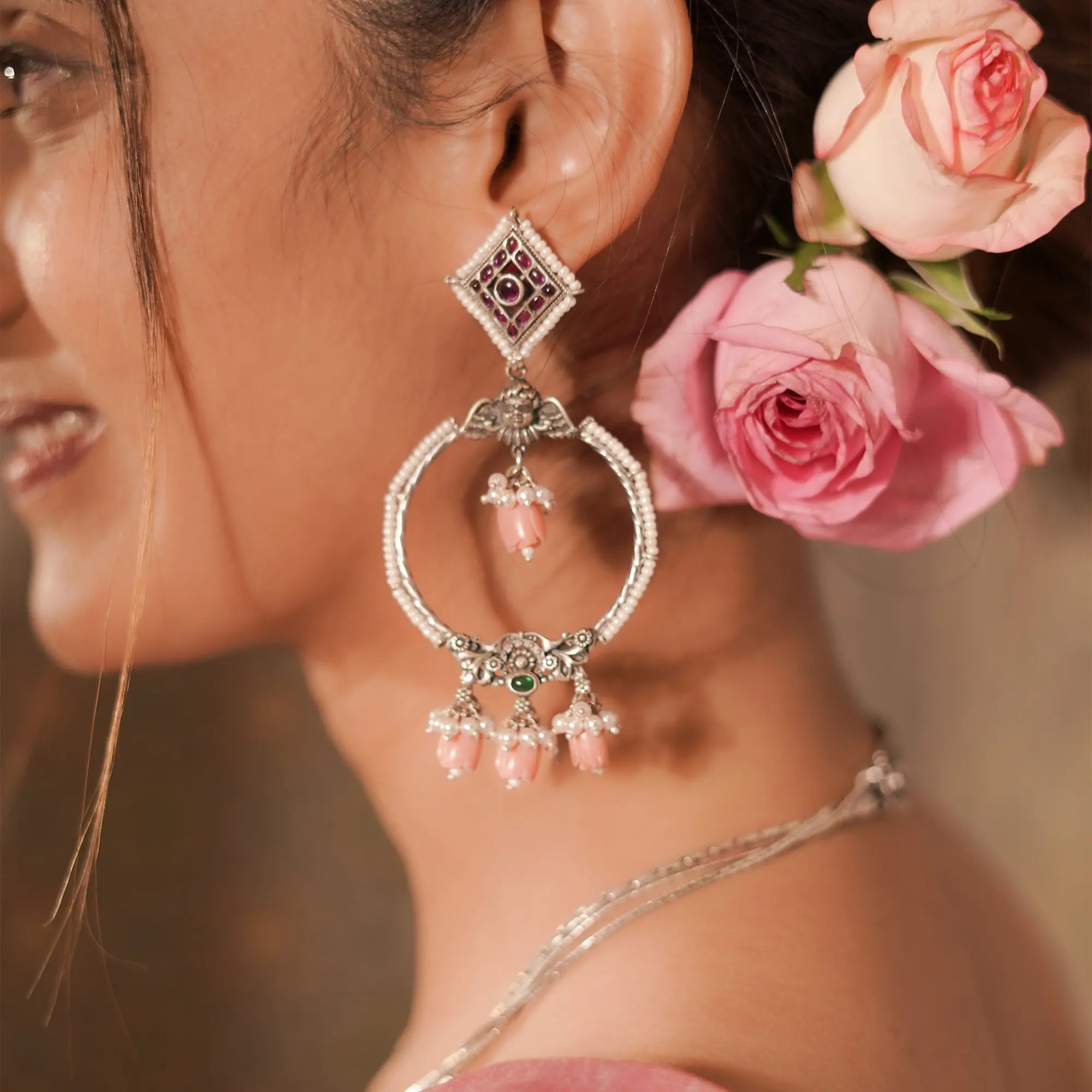 Coral Bead Hoop Earrings- Leelankit Special Edition