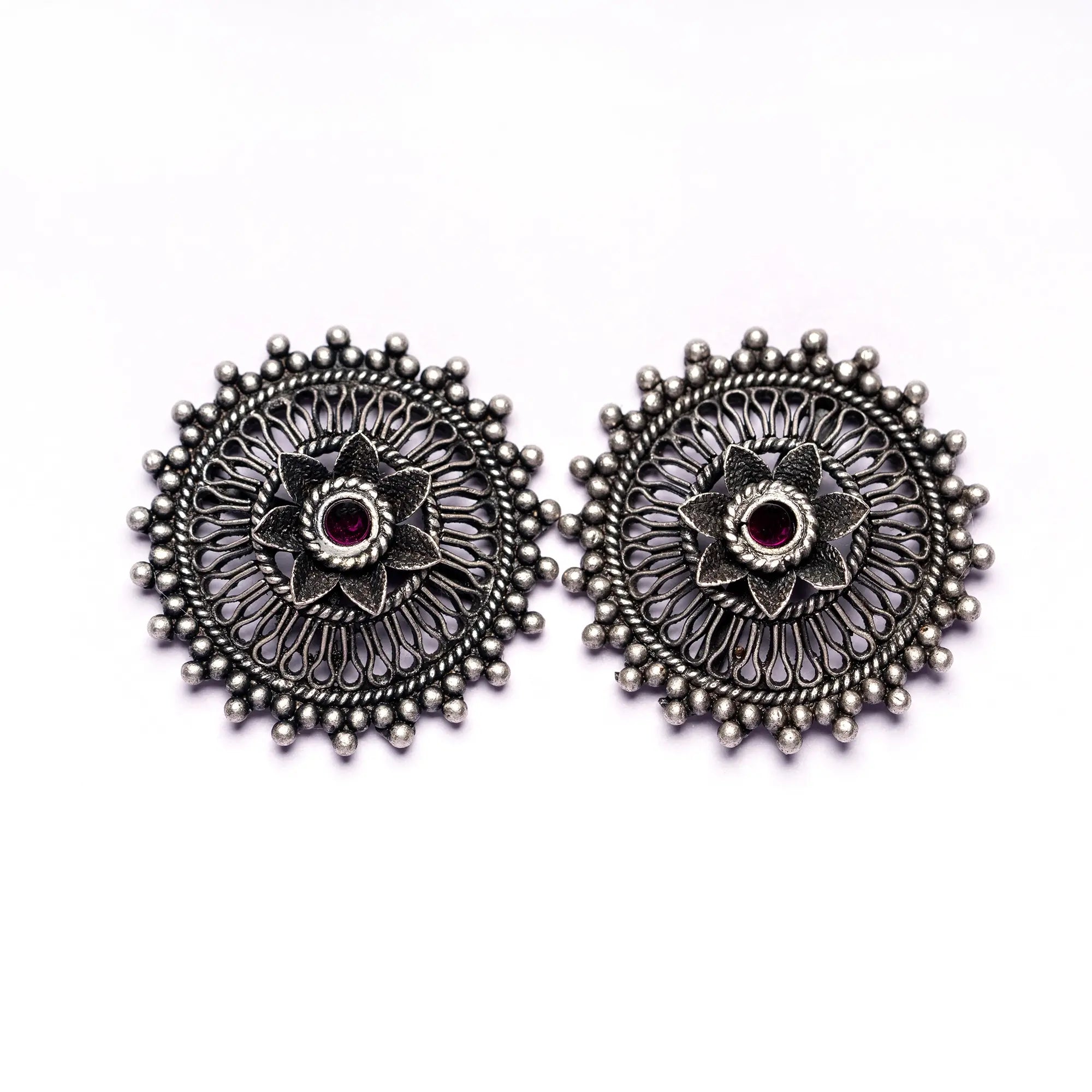 Silver Stud Earrings with Floral Centre