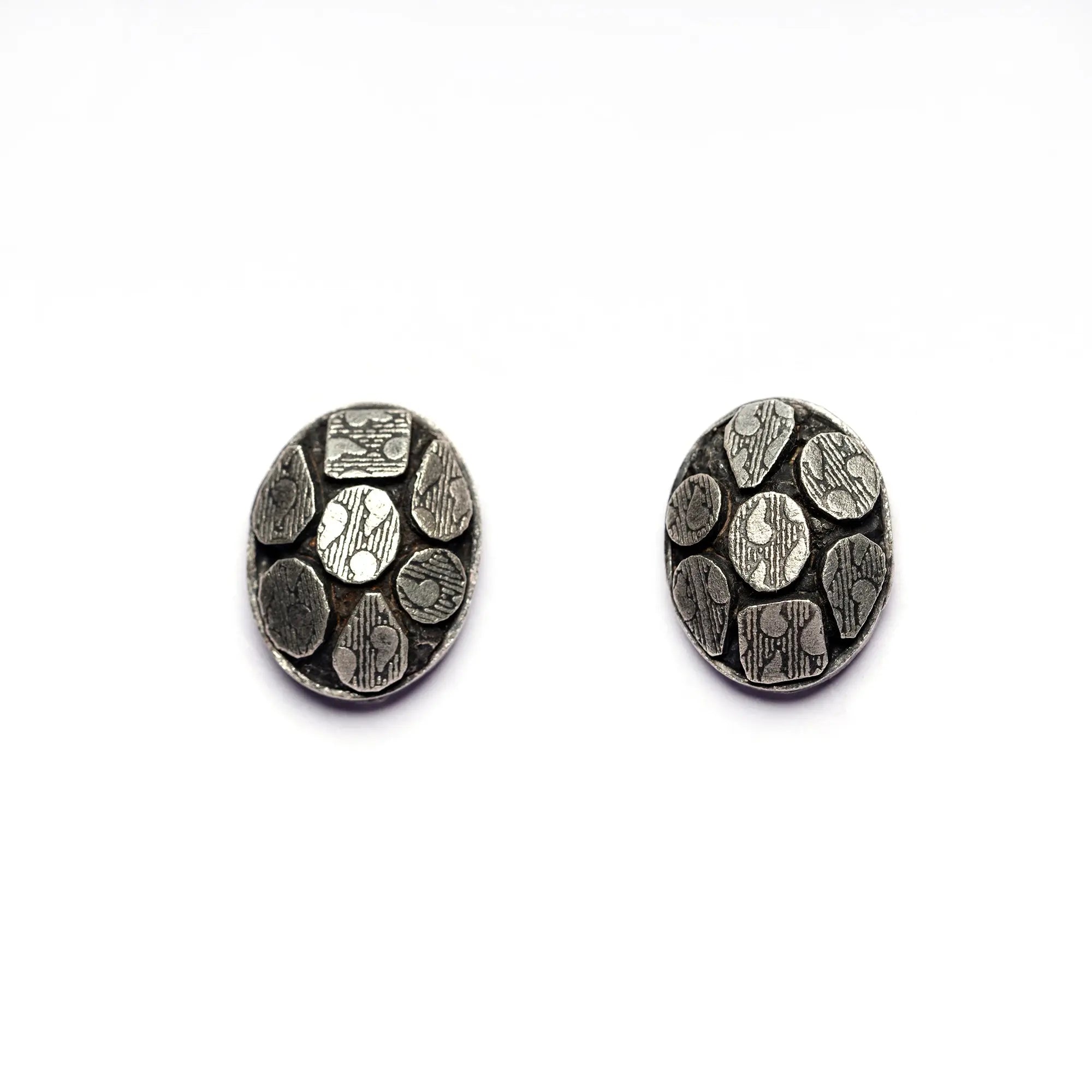 Oval Patchwork Silver Studs