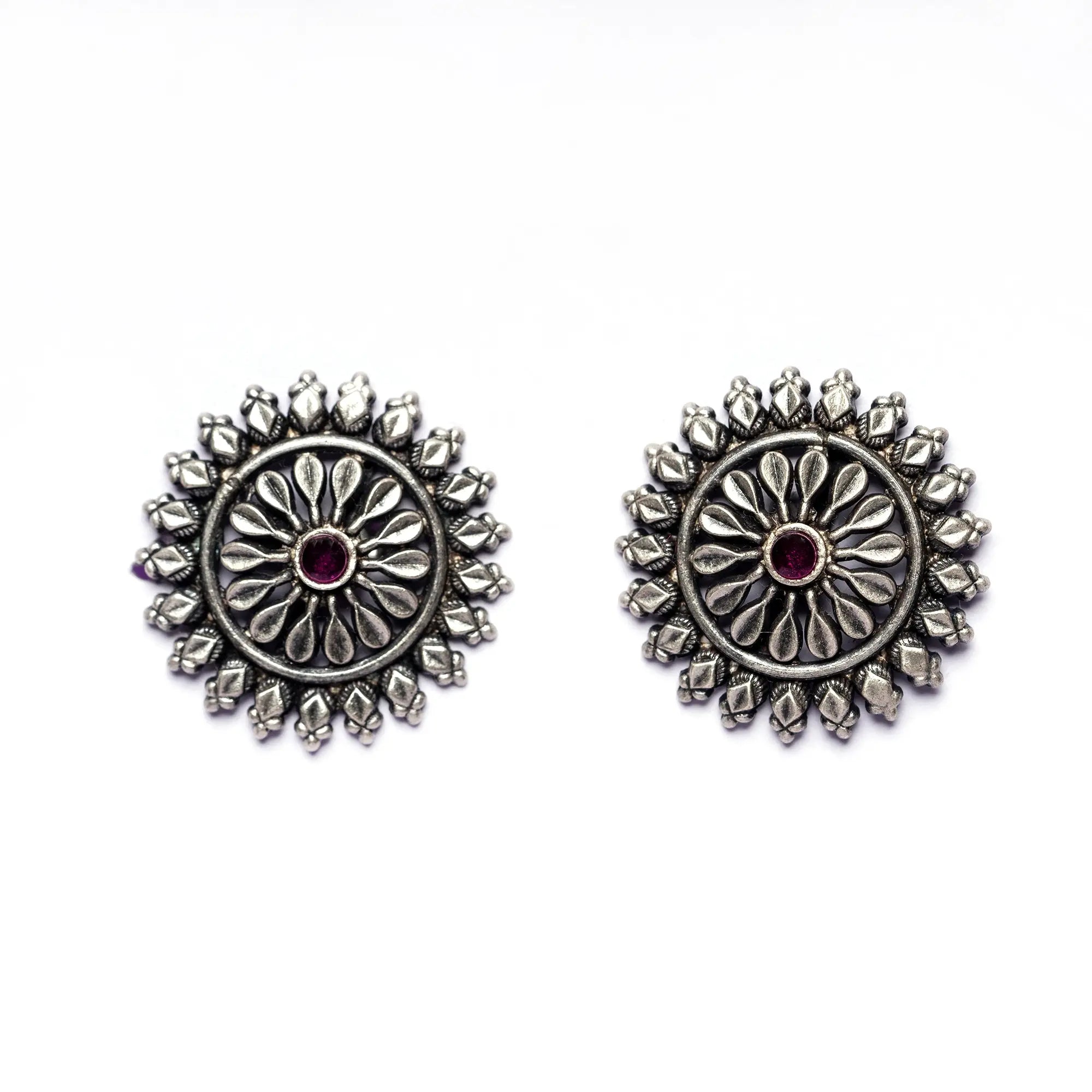 Handmade Round Silver Stud Earrings