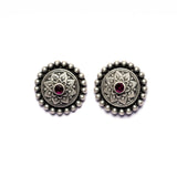 Handmade Floral Round Silver Stud Earrings