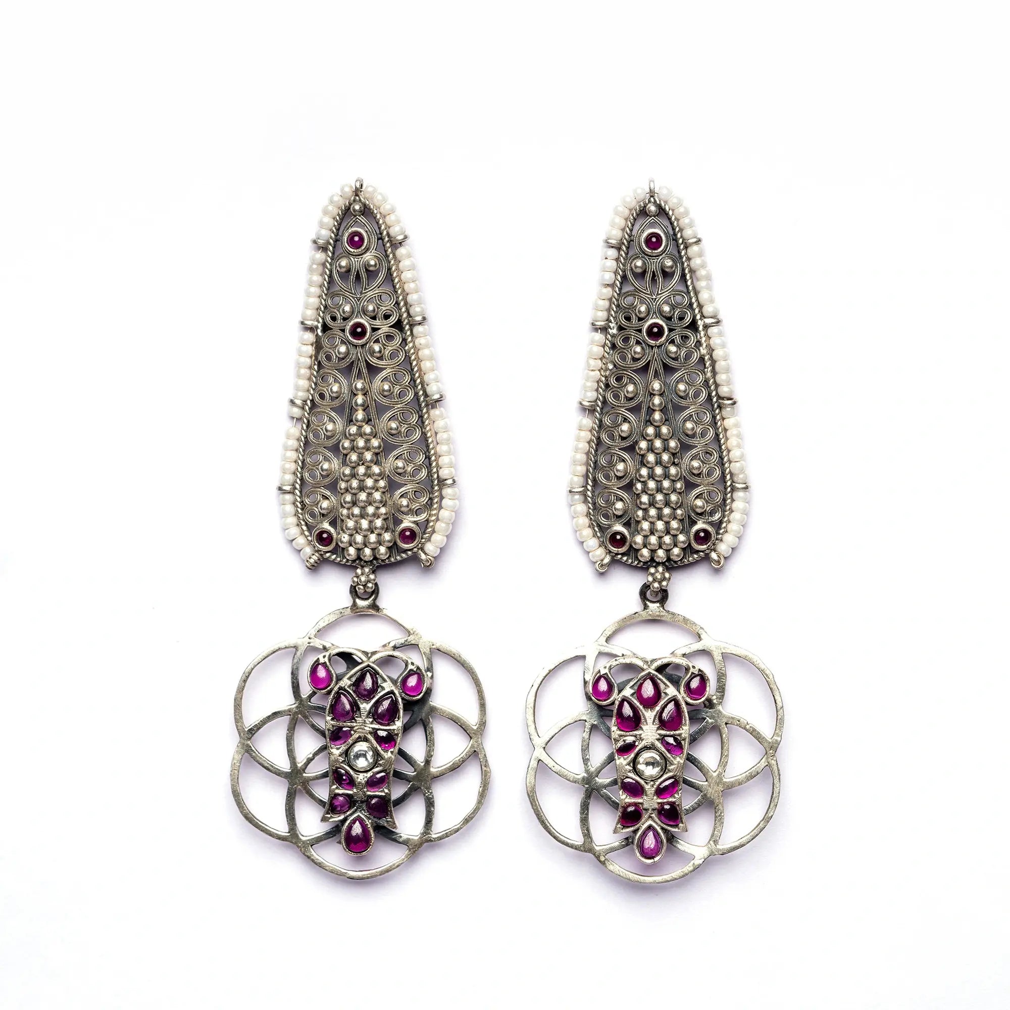 Stone-Studded Contemporary Drop Earrings