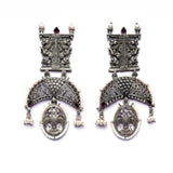 Stone-Studded Drop Earrings with Pearl Detailing