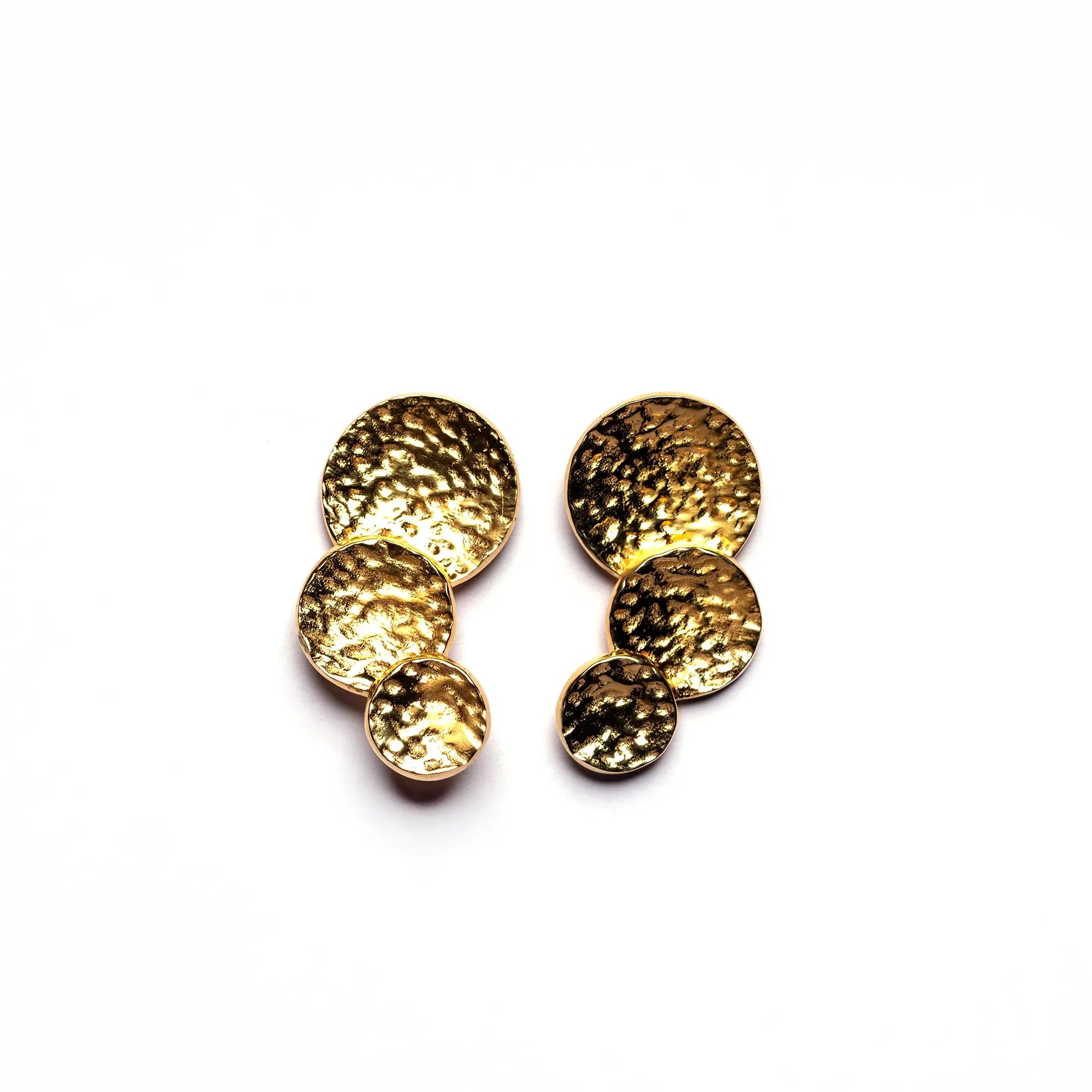 Handcrafted Triple Circle Textured Earrings- Gold Plated